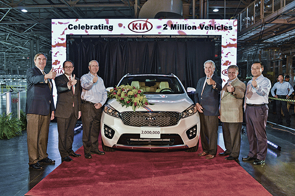 Kia Motors’ factory in Georgia just passed an important milestone, with the 2 millionth vehicle rolling off the assembly line. . .a white 2016 Kia Sorento. The Georgia factory currently builds more than 40 percent of all Kia models sold in the United States. 