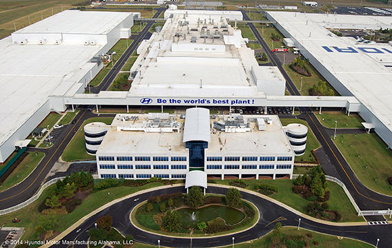 With $18 billion pumped into its economy, the auto industry in Alabama contributes about 10 percent of the state’s gross state product. Pictured is the Hyundai assembly plant in Montgomery, Ala. 