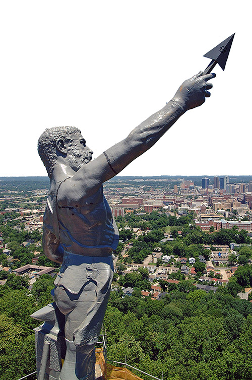 The largest unemployment rate decrease among the 51 largest metro areas in the U.S. occurred in the Birmingham-Hoover metro in Alabama. Pictured is the statue of Vulcan, which looks out over downtown Birmingham and pays tribute to the city’s beginnings as a steel town.