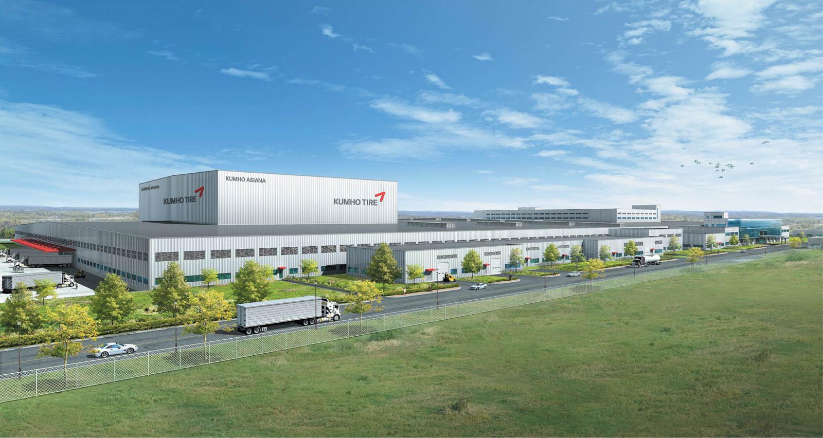 Kumho Tires has resumed construction of its manufacturing plant in Macon, Ga. The facility, set to open in 2016, will cost $413 million.