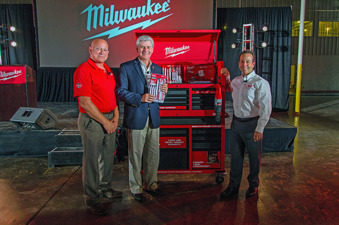 “In the last several years we have created nearly 900 new jobs across the country, more than 250 of which are in Mississippi,” said Milwaukee Tool Group President Steve Richman (pictured far right) with the company’s director of manufacturing Jack Bilotta (left) and Mississippi Governor Phil Bryant (center).