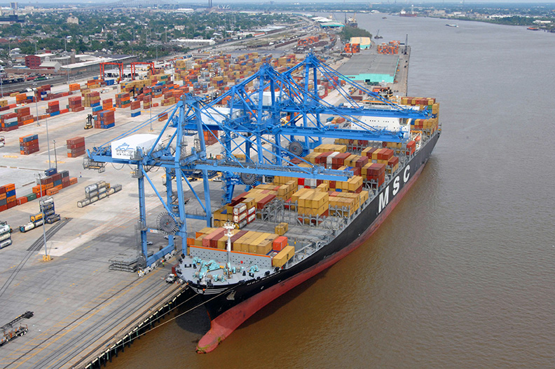 One out of every seven people in the  world are fed by what comes down the Mississippi River. Pictured is the Port of New Orleans