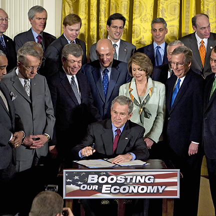Former President George Bush signed financial measures to combat the beginning of the Great Recession. 