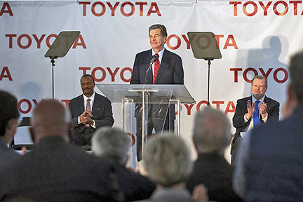  North Carolina Gov. Roy Cooper spoke at the Toyota announcement where the Japanese automaker is building a huge electric vehicle complex in Randolph County. Toyota’s investment in its Battery Manufacturing North Carolina plant will exceed $2.5 billion and 2,000 jobs. 