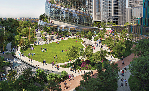 Work has begun on the stalled Phase 2 of Amazon’s HQ2 project in Arlington, Va., which includes the Helix, a tree-covered, 350-foot-tall glass spiral. Phase 1 of Amazon HQ2, known as Metropolitan Park, opened to workers in May of 2023.