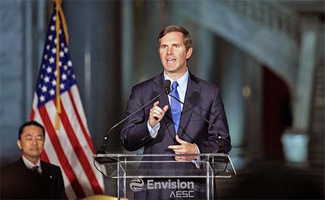 Kentucky Gov. Andy Beshear was on hand when Envision AESC, a world leading Japanese electric vehicle battery technology company, unveiled plans in early April to invest $2 billion to open a new manufacturing facility in the Kentucky Transpark.