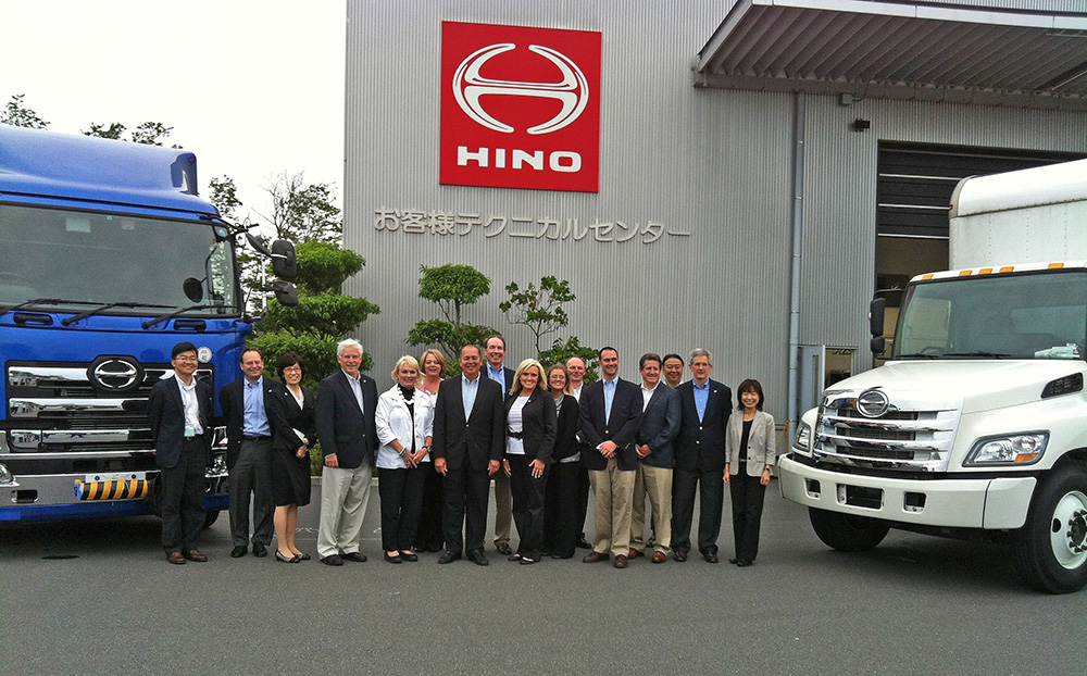 West Virginia Governor Earl Ray Tomblin (center) led a business mission to Japan in 2012, which included a visit to Hino Motors headquarters there. The company plans to invest $8 million to expand the facility in Williamstown, W.Va., this year.